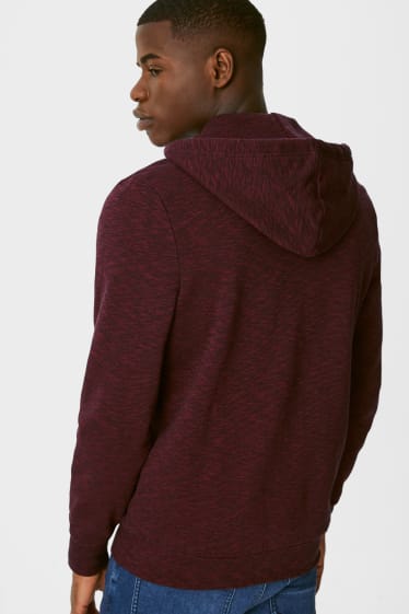Men - Zip-through sweatshirt with hood - bordeaux-melange