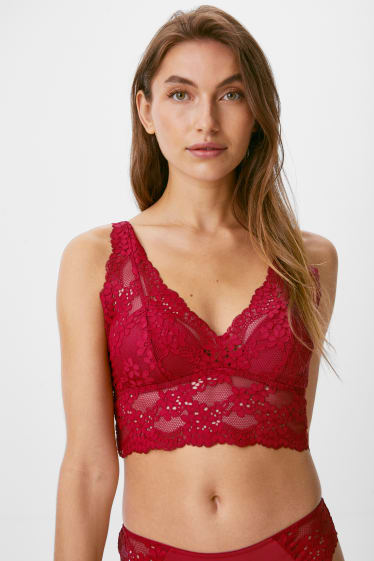 Dames - Bralette - gewatteerd - donkerrood