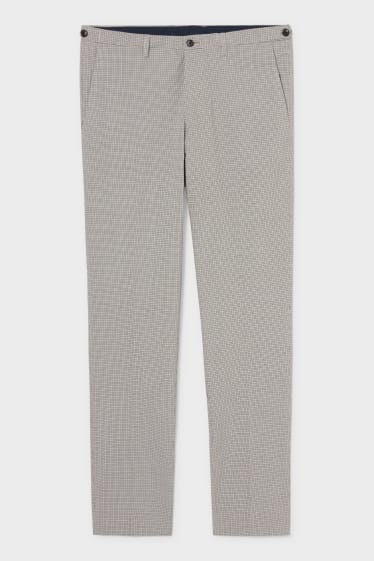 Pánské - Oblekové kalhoty - slim fit - stretch - kostkované - šedá/hnědá