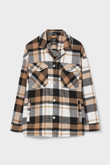 Women - CLOCKHOUSE - flannel shacket - check - brown / yellow