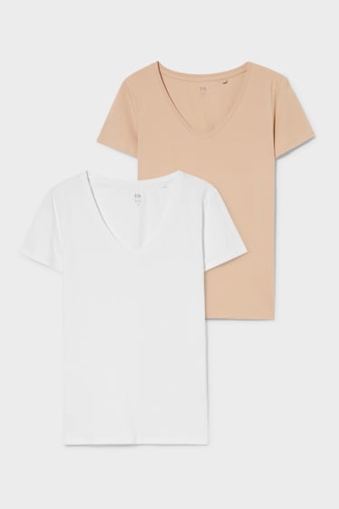 Women - Multipack of 2 - basic T-shirt - white / beige
