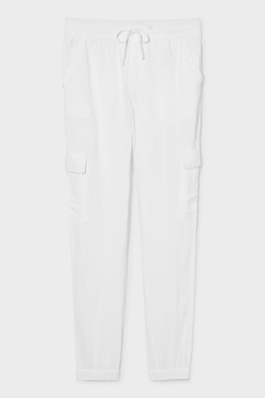 Women - Cargo trousers - linen blend - white