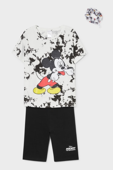 Children - Mickey Mouse - set - short sleeve T-shirt, cycling shorts and scrunchie - white