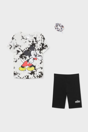 Enfants - Mickey Mouse - ensemble - t-shirt, cycliste et élastique à cheveux - blanc