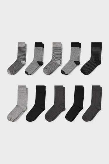 Heren - Set van 10 - sokken - zwart / grijs