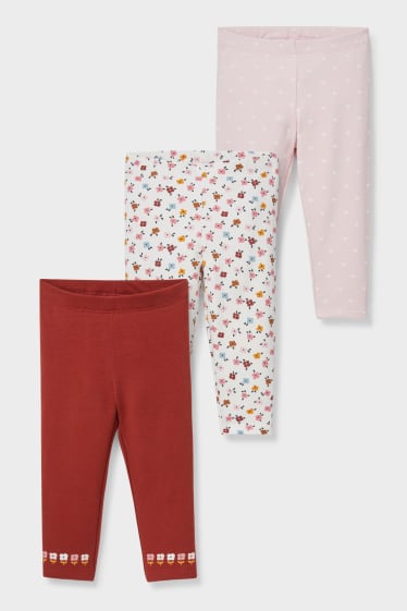 Bébés - Lot de 3 - leggings chauds pour bébé - rose pâle / rouge