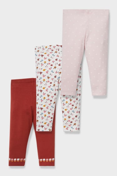 Neonati - Confezione da 3 - leggings termici neonati - rosa / rosso
