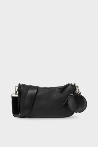 Women - Shoulder bag - faux leather- 2 piece - black