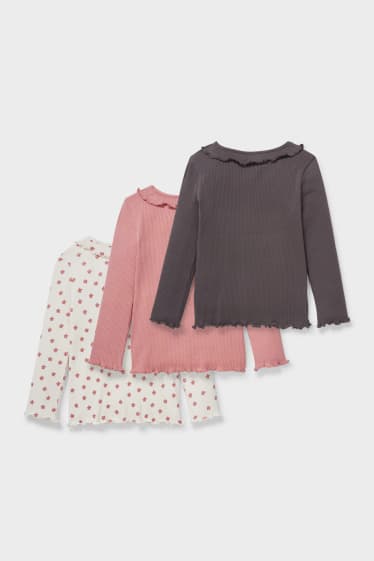Kinder - Multipack 3er - Langarmshirt - braun / rosa