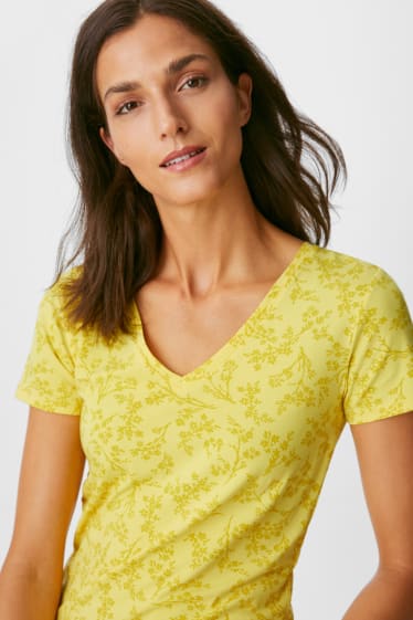 Women - Multipack of 2 - basic T-shirt  - floral - yellow