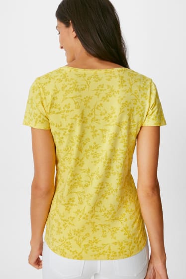 Damen - Multipack 2er - Basic-T-Shirt - geblümt - gelb