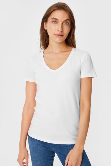 Women - Multipack of 2 - basic T-shirt - white / beige