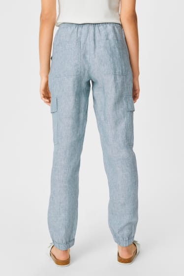 Mujer - Pantalón de lino - cargo fit - azul claro