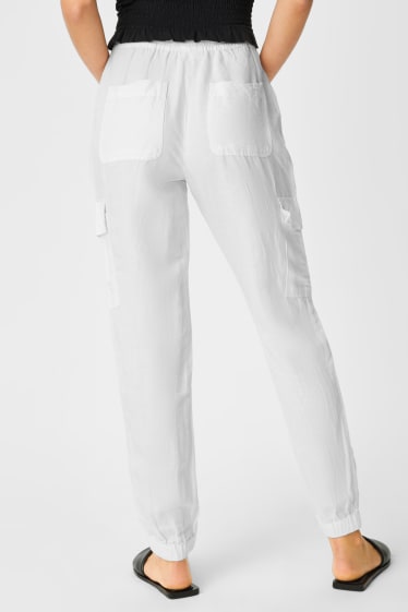 Femmes - Pantalon cargo - lin mélangé - blanc