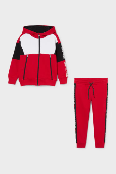 Children - Set - zip-through sweatshirt with hood and joggers - 2 piece - red