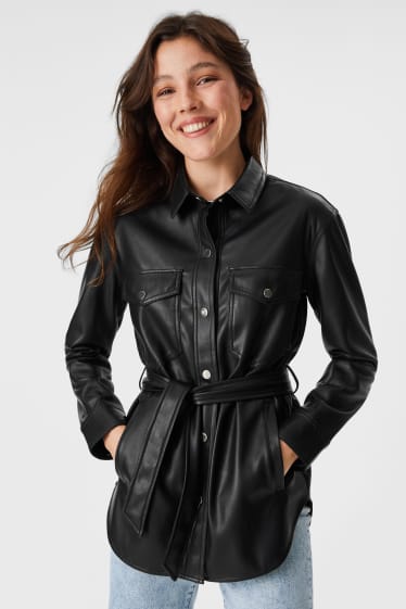 Women - CLOCKHOUSE - shacket - faux leather - black