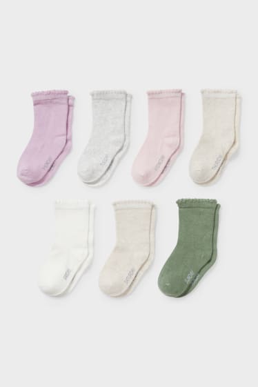 Bébés - Pack de 7 - chaussettes pour bébé - blanc / rose