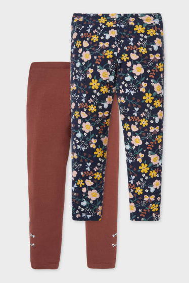 Enfants - Lot de 2 - leggings - marron / bleu foncé