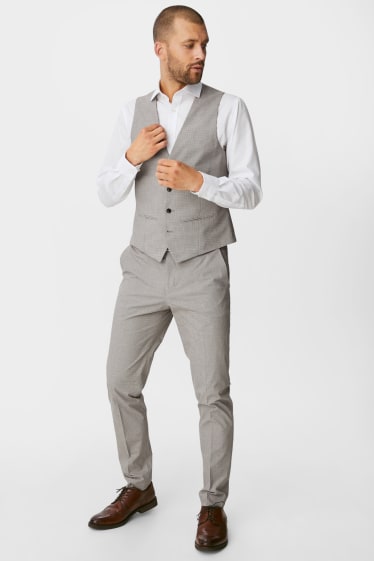 Pánské - Oblekové kalhoty - slim fit - stretch - kostkované - šedá/hnědá