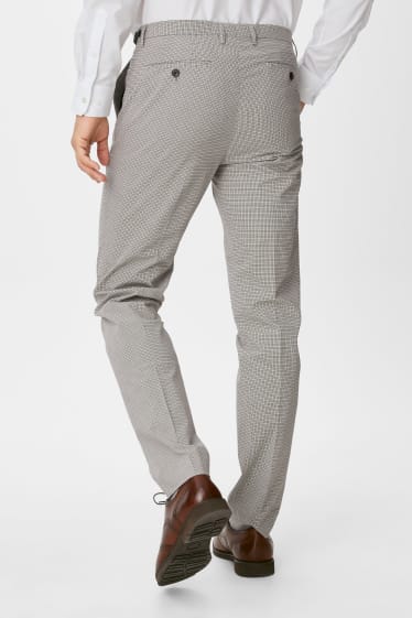 Pánské - Oblekové kalhoty - slim fit - stretch - kostkované - šedá/hnědá