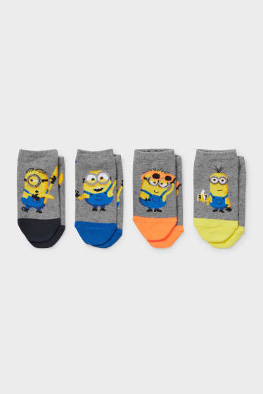 Niños - Pack de 4 - Minions - calcetines tobilleros - gris jaspeado