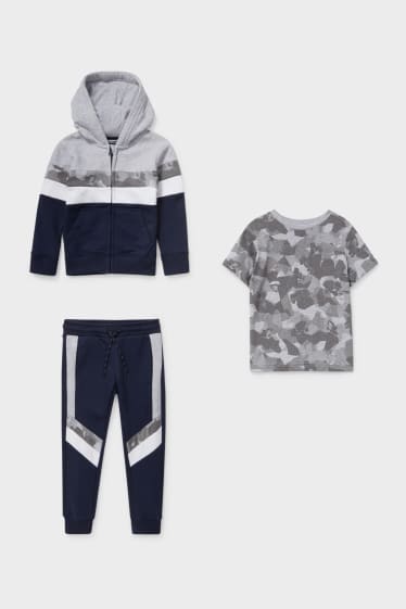 Children - Set - zip-through sweatshirt with hood, short sleeve T-shirt and joggers - dark blue