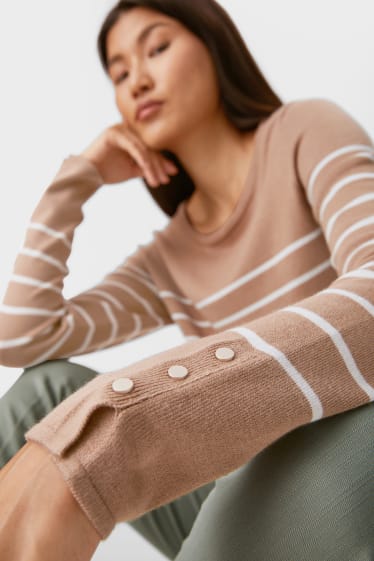 Kobiety - Sweter - w paski - jasnobrązowy