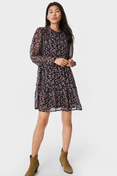 Women - A-line dress - floral - black