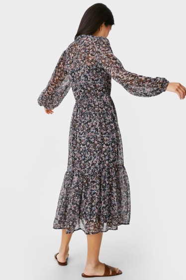 Femmes - Robe de gaze - motif floral - noir