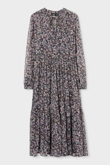 Femei - Rochie din șifon - cu flori - negru