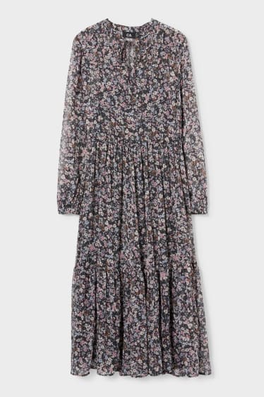 Femmes - Robe de gaze - motif floral - noir