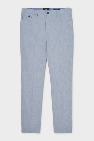Pánské - Kalhoty chino - regular fit - lněná směs - modrá-žíhaná