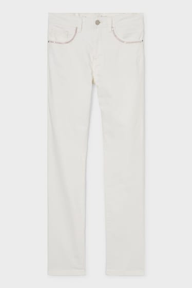 Dámské - Slim jeans - s lesklou aplikací - krémově bílá