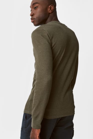 Pánské - Multipack 2 ks - tričko s dlouhým rukávem - šedá/tmavozelená