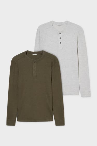 Men - Multipack of 2 - long sleeve top - gray / dark green