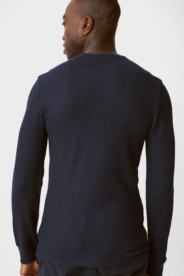 Pánské - Multipack 2 ks - tričko s dlouhým rukávem - šedá/tmavomodrá