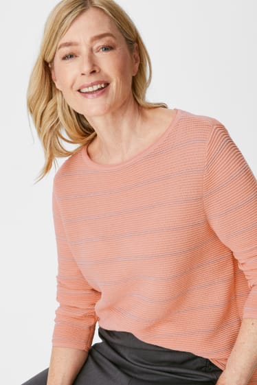 Kobiety - Sweter - w paski - jasnopomarańczowy