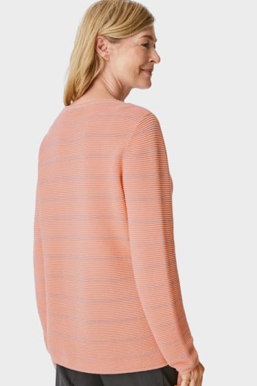 Kobiety - Sweter - w paski - jasnopomarańczowy