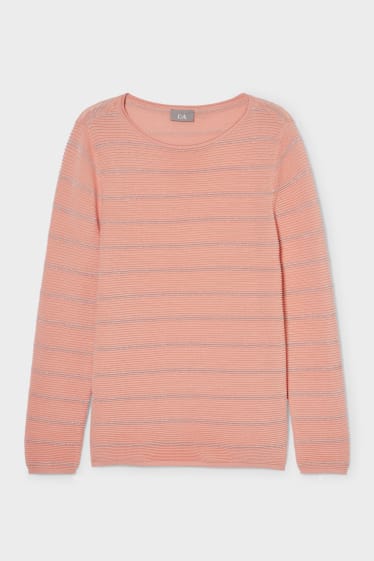 Women - Jumper - striped - light orange