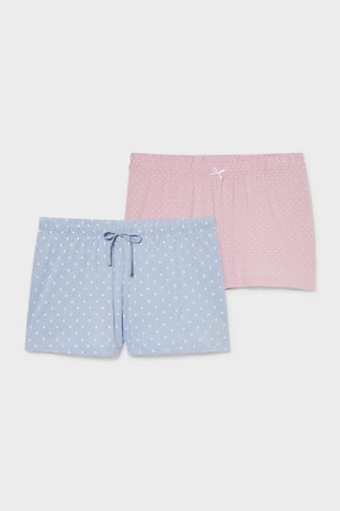 Donna - Confezione da 2 - shorts pigiama - a pois - rosa / azzurro