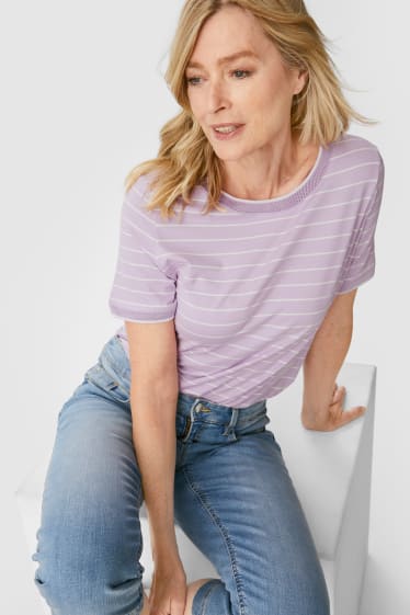 Mujer - Camiseta - de rayas - violeta claro