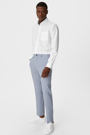 Uomo - Pantaloni chino - regular fit - misto lino - blu melange