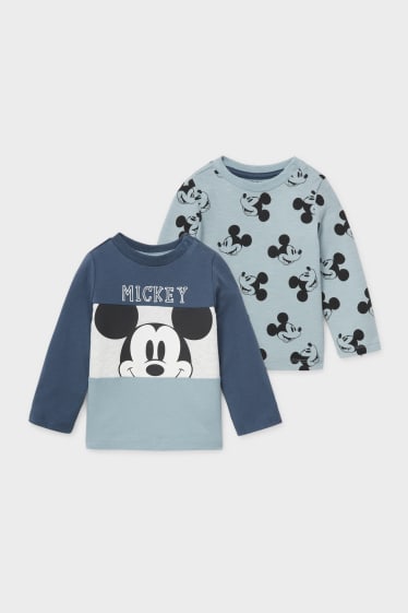 Bébés - Lot de 2 - Mickey Mouse - hauts à manches longues pour bébé - bleu