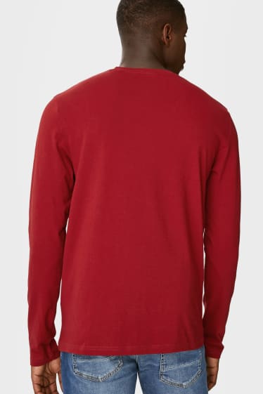 Herren - Multipack 3er - Langarmshirt - weiß / rot