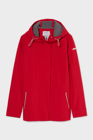 Women - Rain jacket with hood - red