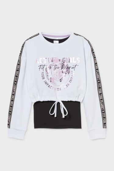 Children - Set - cropped sweatshirt and top - 2 piece - shiny - white / black