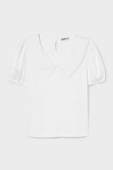 Dames - T-shirt met kraag - wit