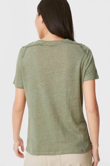 Damen - Leinen-T-Shirt - dunkelgrün