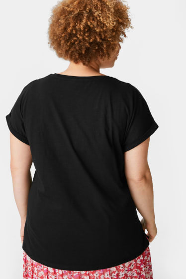 Dames - T-shirt - met borduursels - zwart