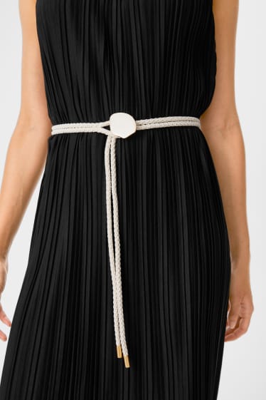 Donna - Vestito plissettato con cintura - nero